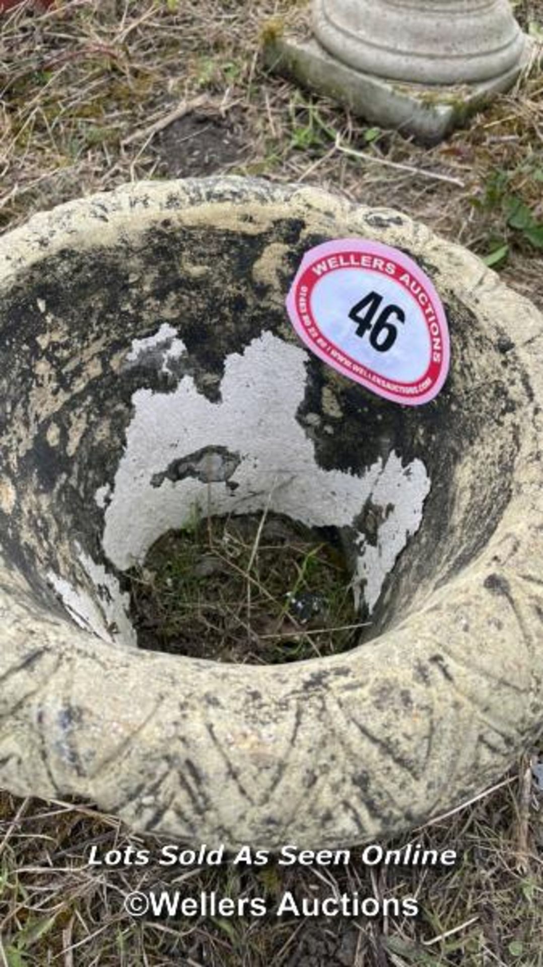 *RECONSTITUTED STONE CIRCULAR PLANTER, 31CM (H) X 35CM (DIA) / COLLECTION LOCATION: ALBOURNE ( - Image 3 of 3