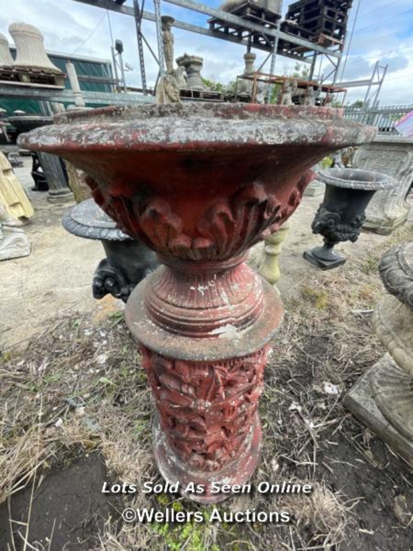 *FIBREGLASS PLANTER WITH FLORAL COLUMN, 90CM (H) X 45CM (DIA) / COLLECTION LOCATION: ALBOURNE (BN6), - Image 2 of 5