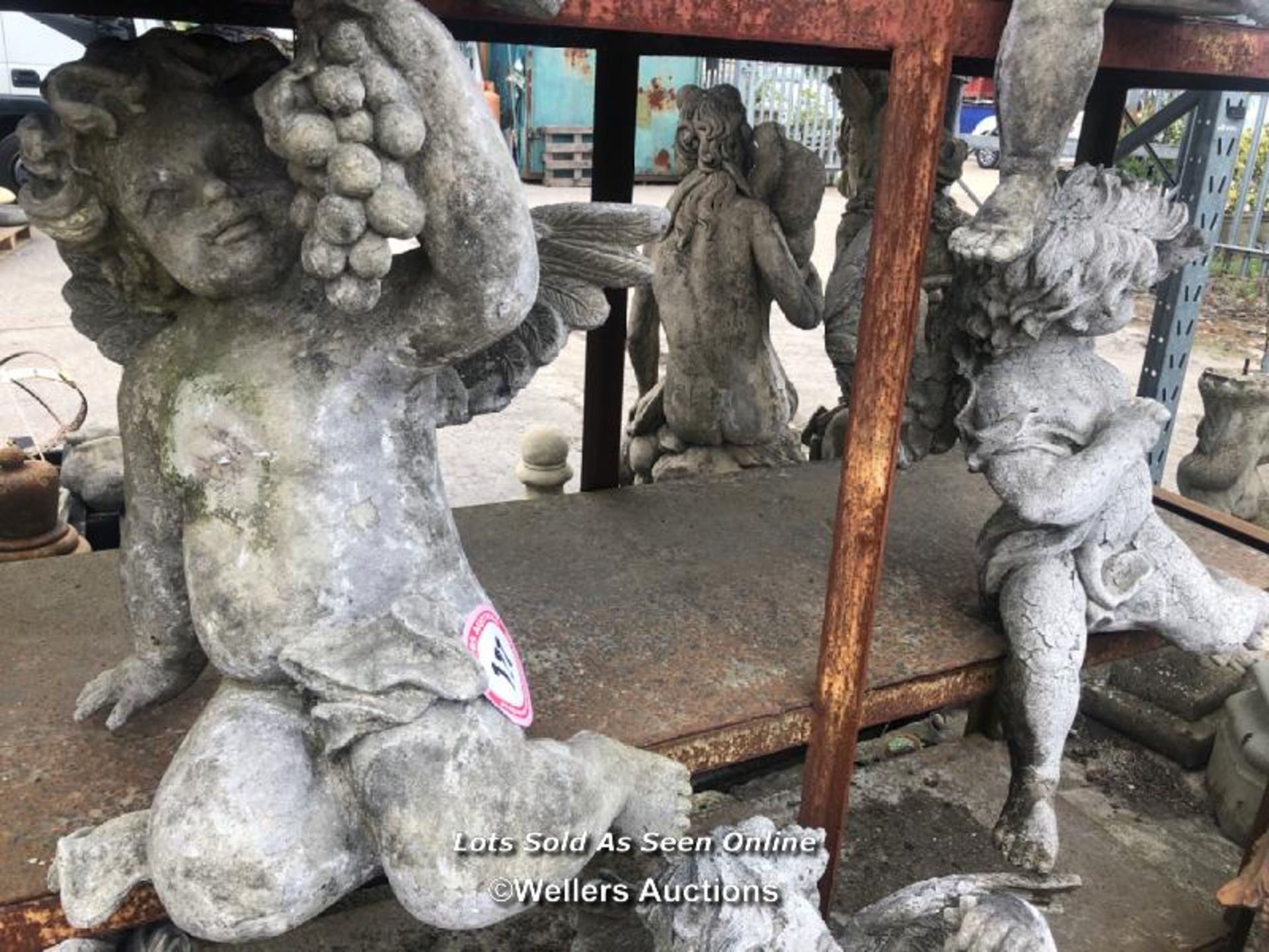 *NON-MATCHING PAIR OF FIBRESTONE CHERUBS, 68CM (H) / COLLECTION LOCATION: ALBOURNE (BN6), FULL