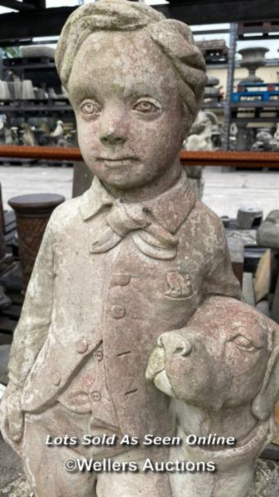 *SMARTLY DRESSED BOY AND HIS LABRADOR, 100CM (H) X 46CM (W) X 46CM (D) / COLLECTION LOCATION: - Image 4 of 4