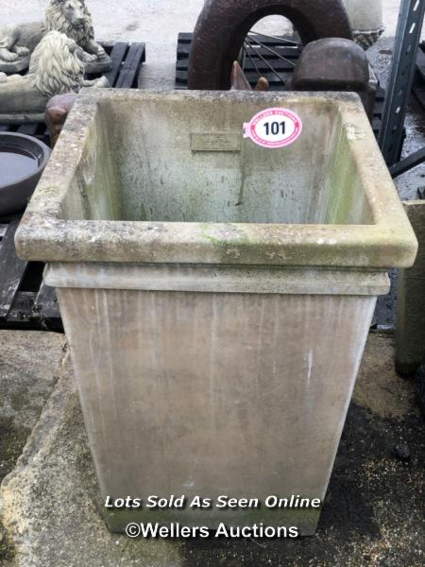 *LARGE RECONSTITUTED MARBLE SQUARE WIDTH ASCENDING PLANTER, 78CM (H) X 56CM (W) X 56CM (D) /