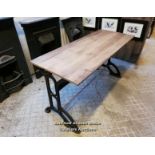 Industrial sewing table restored with reclaimed oak top. 154cm x 81cm T x 63cm D