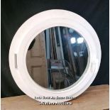 New circular window with opening clear glass. Joinery made. 75cm diameter x 9cm thick. Primed and