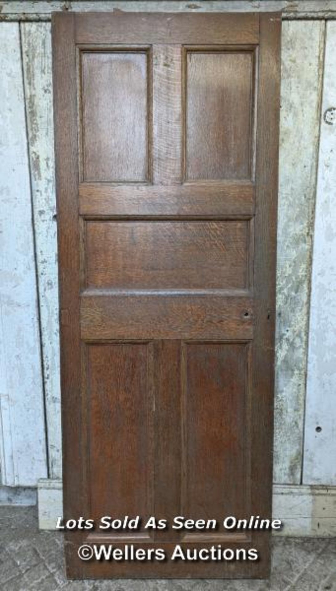 3 doors. An oak and pine 5 panel door painted one side 76cm x 196cm x 5cm. A large oak and pine 6