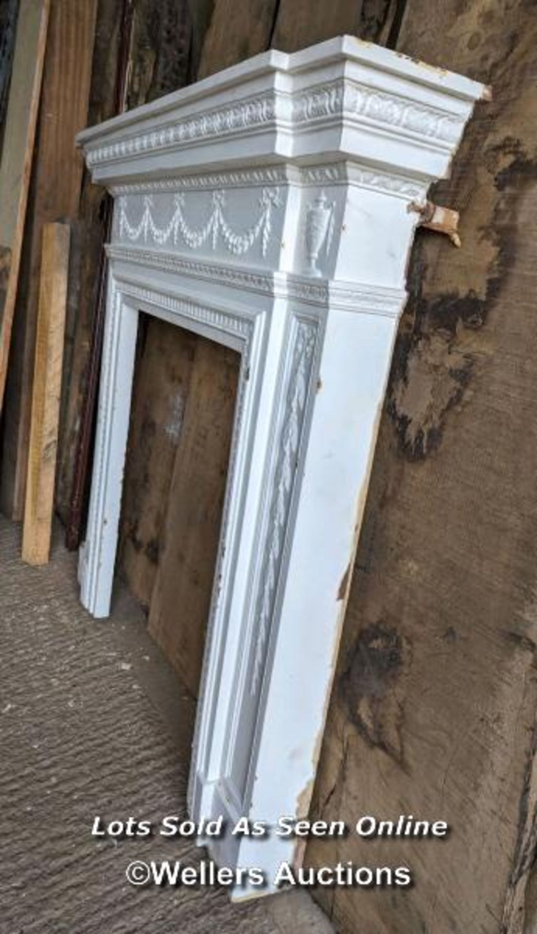 Large Victorian cast iron painted fire surround. 142cm mantel, opening 76cm W x 91cm T - Image 2 of 6