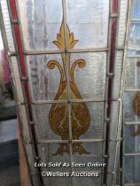 Set of 4 stained glass panels for restoration, hand painted details, some glass missing, some