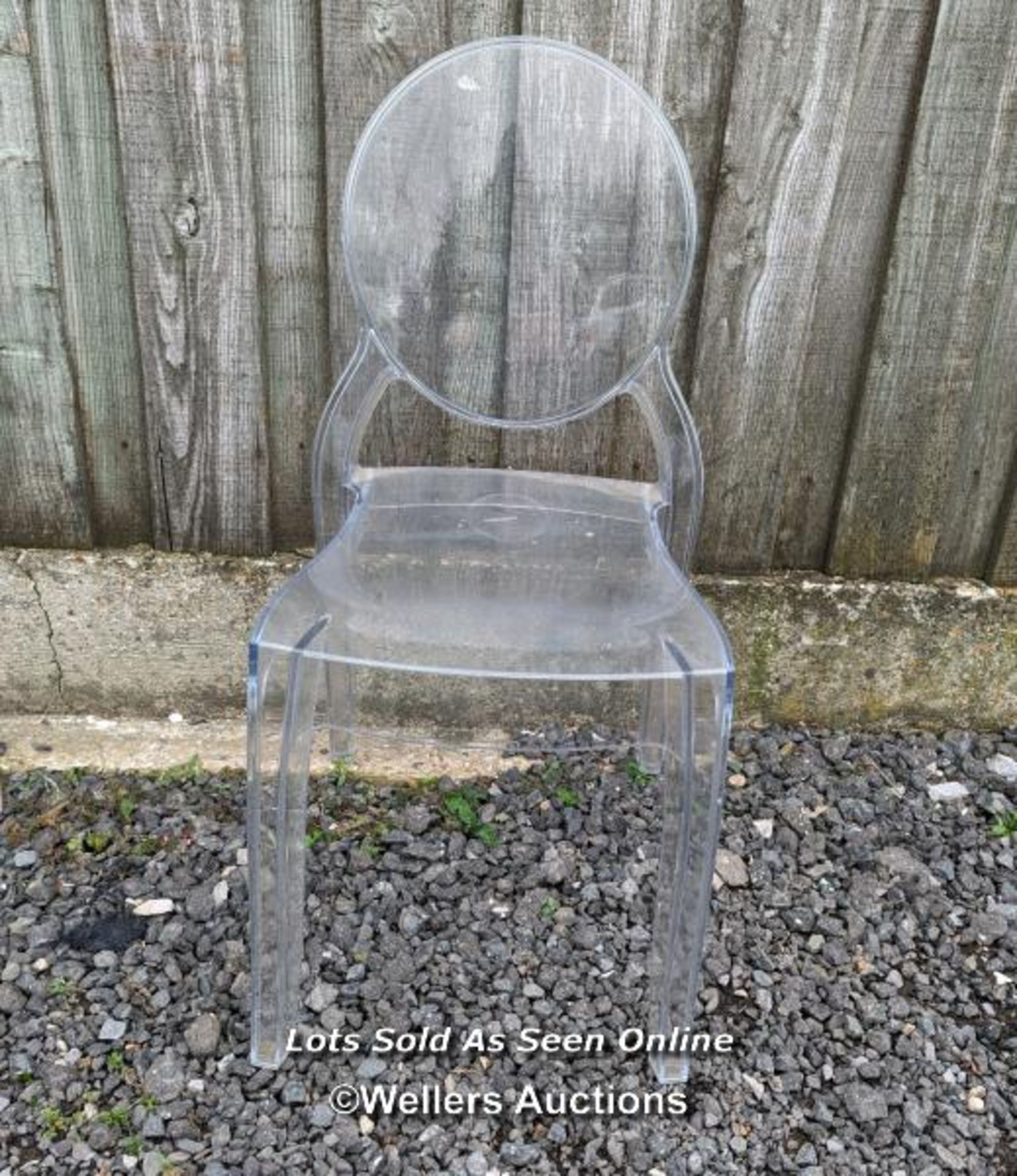 Clear plastic 'ghost chair', 89cm x 41cm x 41cm. - Image 2 of 5