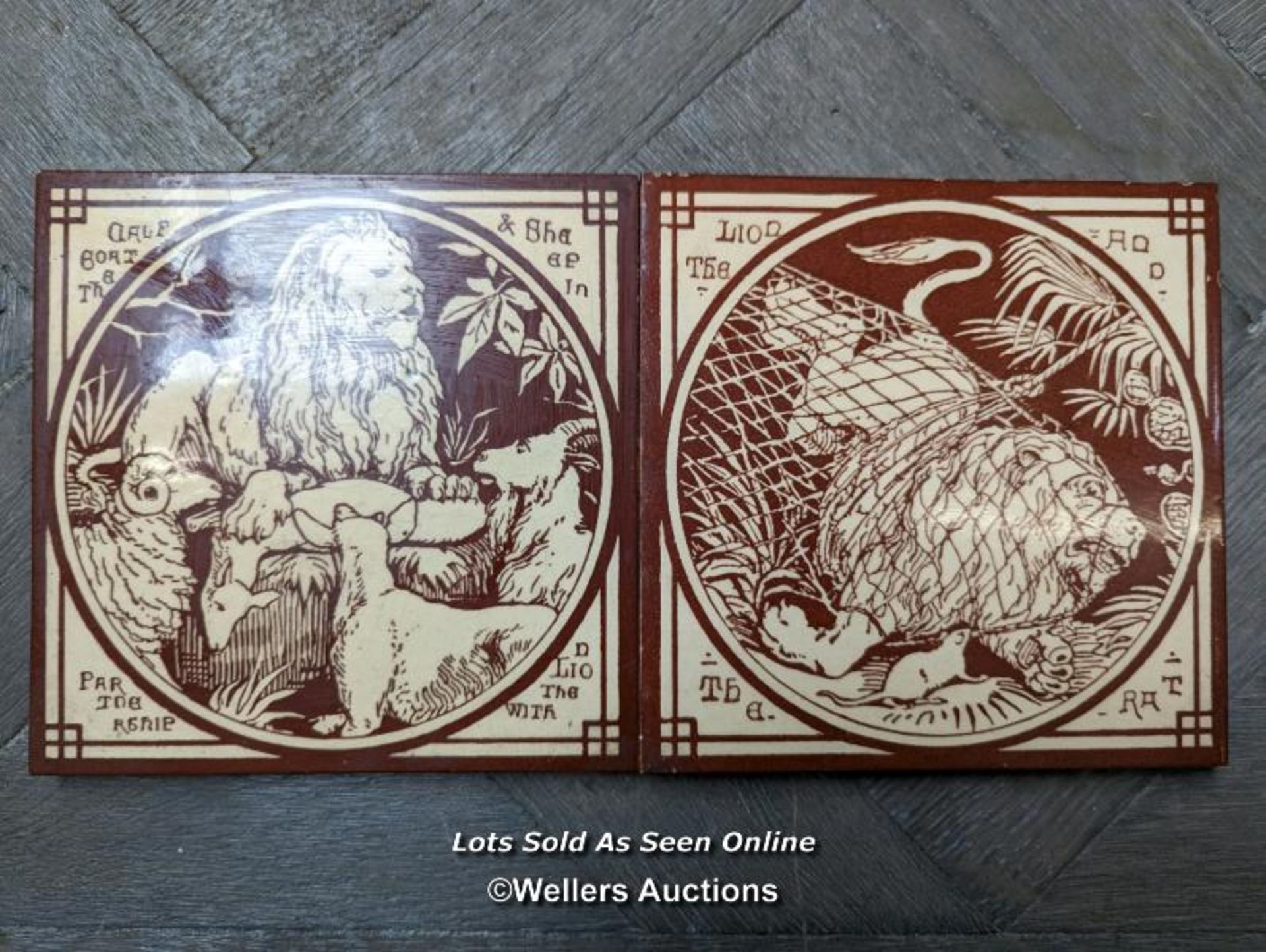 Set of 6 Minton aesop's fables tiles. Possibly designed by J Moyr Smith 1872 to 1875. 6" x 6". Small - Image 3 of 6