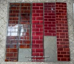 Mixed batch of 22 red/brown Edwardian brick fireplace or hearth tiles. 6" x 6"