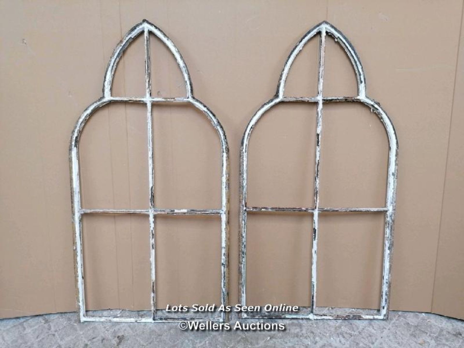 2 Cast iron Victorian gothic windows for restoration or re-use. C1870. 122cm H x 64cm W each - Image 2 of 6