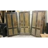 Set of three Eastern European handpainted doors with handles and latches. Would make a nice screen
