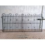 Pair of heavy wrought iron driveway gates with lugs for electric motors. 267cm x 125cm H