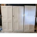 3 painted pine Victorian 4 panel doors. Sizes 75cm x 180cm x 3.5cm. 76cm x 180cm x 3.5cm. 75.5cm x