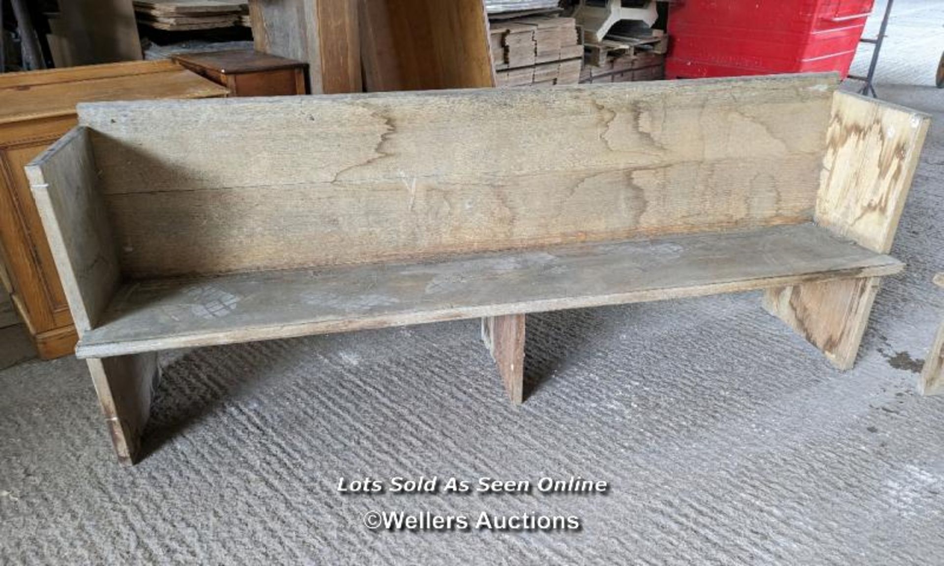 A pair of solid oak pews. Grey colour and dirty due to being stored briefly outside. Height 84cm, - Image 8 of 11