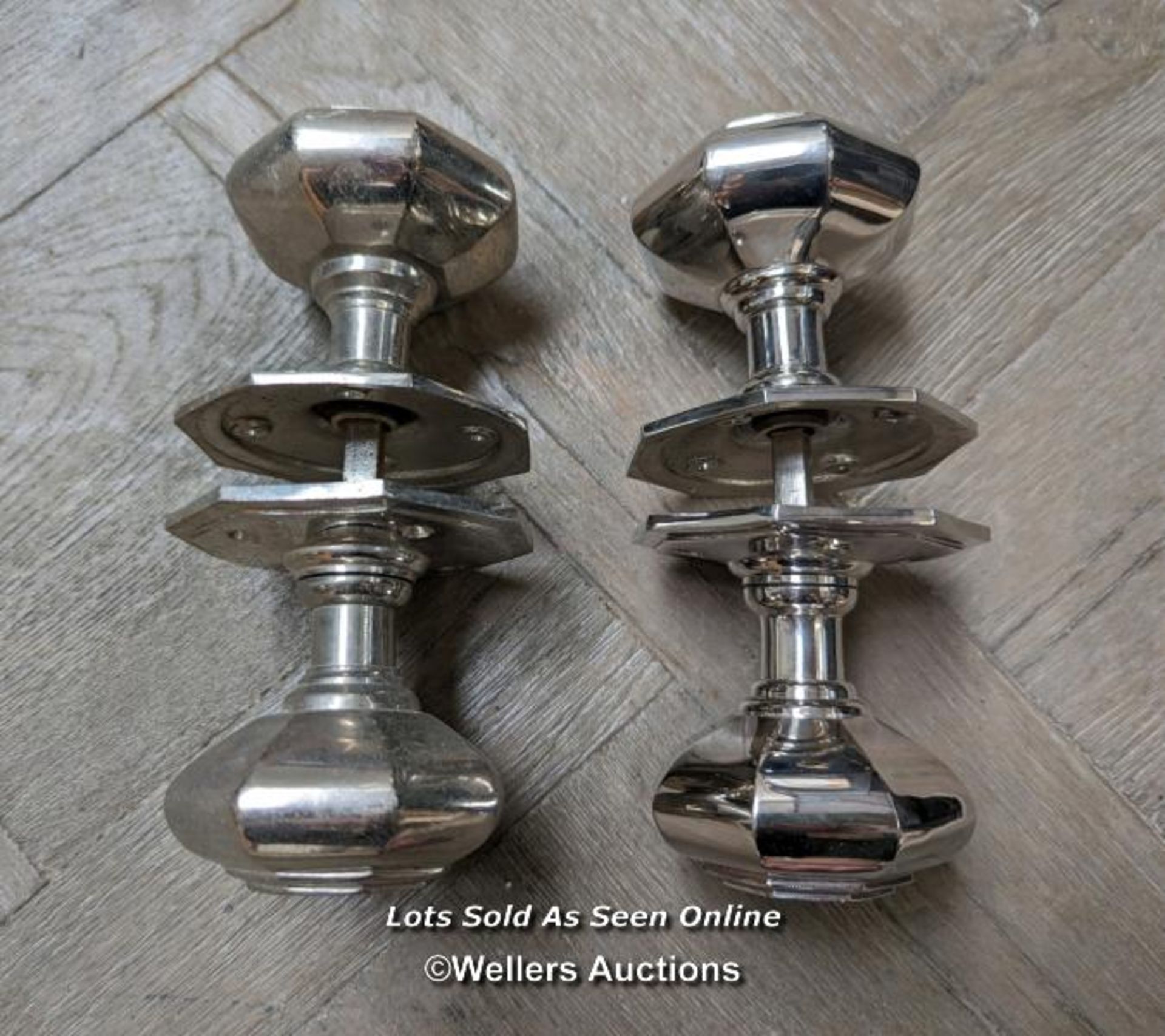 2 pairs of octagonal door 3" wide handles. Nickel plate. Ex shop stock RRP ?75 per pair