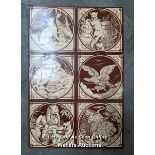 Set of 6 Minton aesop's fables tiles. Possibly designed by J Moyr Smith 1872 to 1875. 6" x 6". Small
