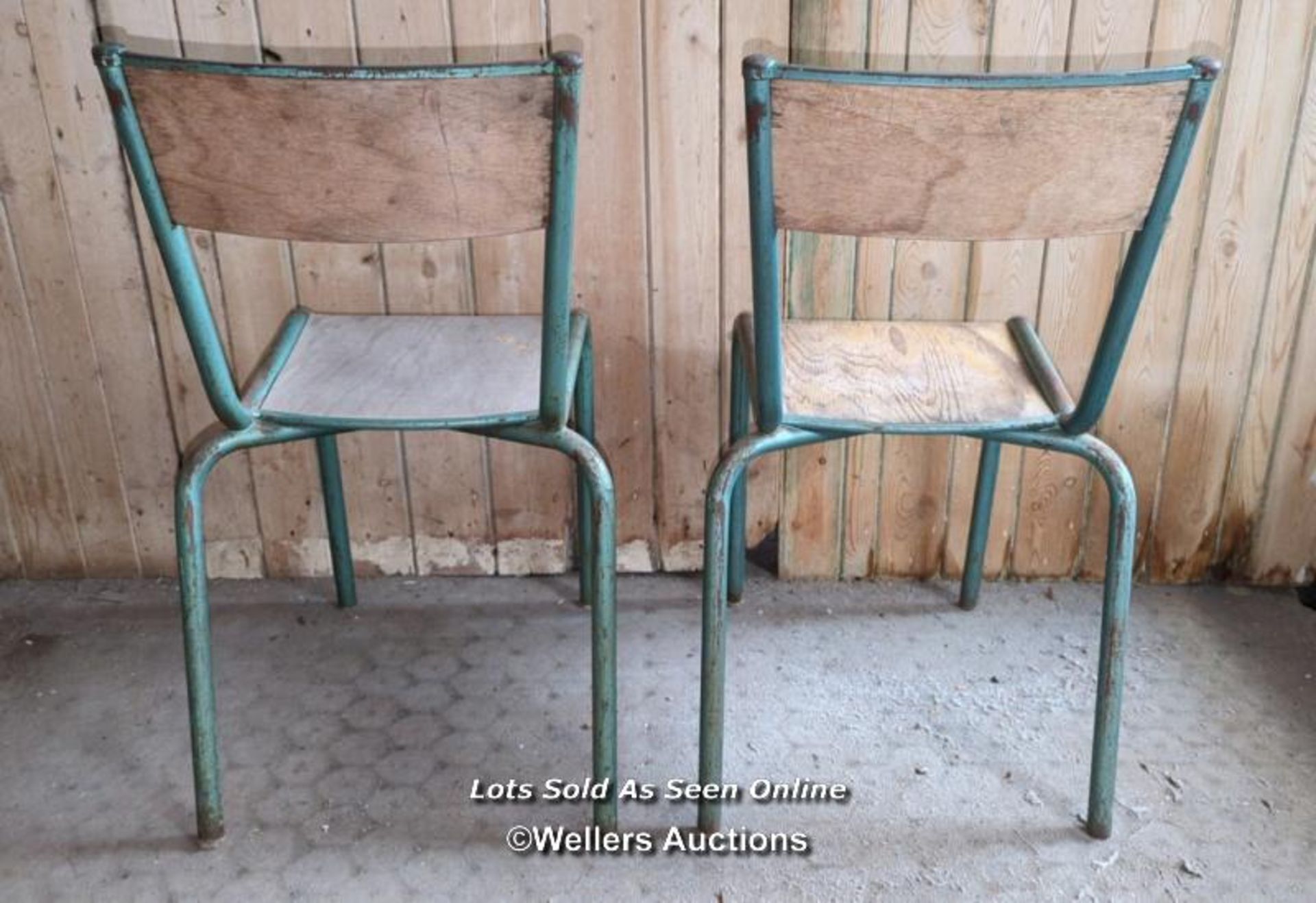 Two vintage school chairs. Stackable tubular frames with ply seat - Image 2 of 3