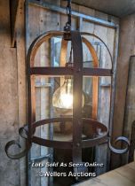 2 wrought iron Victorian braziers, one converted to a light plus a spare. Approx 46cm W x 46cm H.