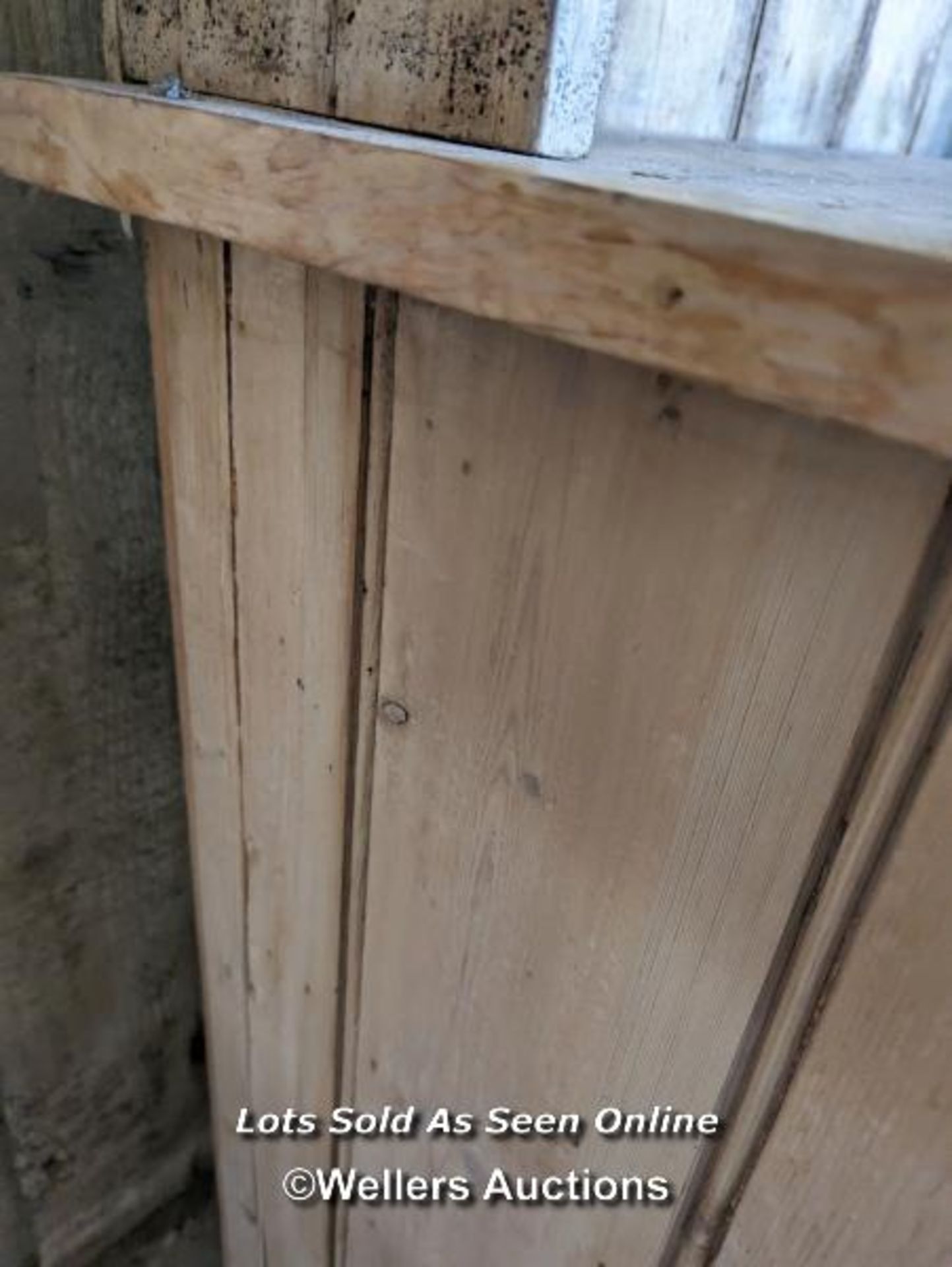 Stripped pine Victorian dresser for restoration. Open shelf over two drawers and two cupboards. - Image 5 of 6