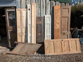 9 pieces of reclaimed oak and pine panelling and shutters. Sizes from 17cm wide to 67cm. Heights