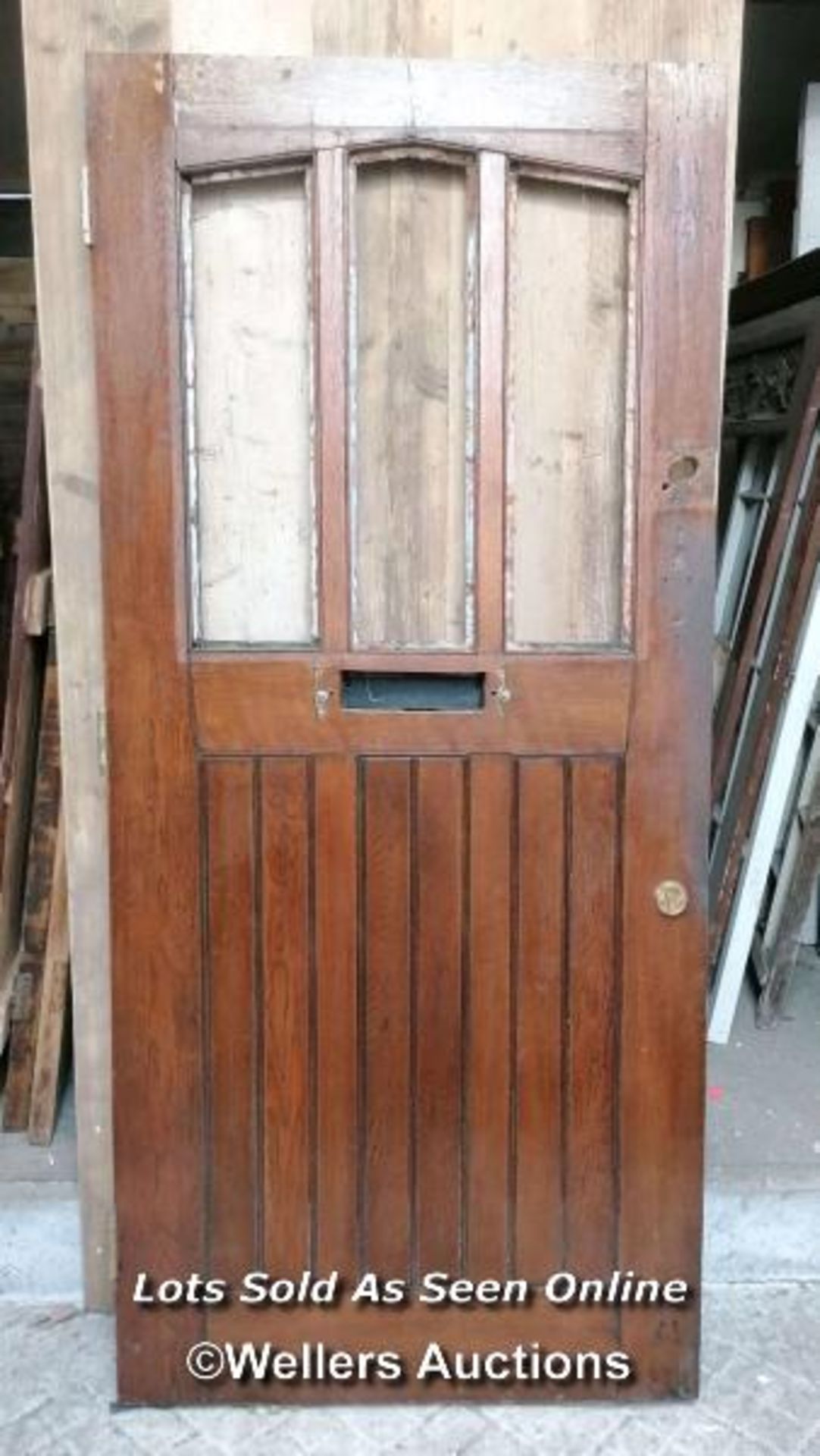 An oak front door C1910. Arts and crafts design. Painted front. 90.5cm x 199cm x 4.5cm - Image 2 of 4