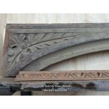 9 pieces of handcarved timber inc. oak arched frame head, Georgian carved pine.