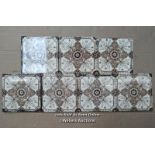 7 Victorian transfer printed tiles, 6" x 6"