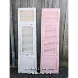 2 louvred painted french window shutters. Approx 56cm W x 206cm T