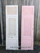 2 louvred painted french window shutters. Approx 56cm W x 206cm T