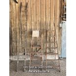 3 ladders. 2 wooden step ladders and a timber straight ladder 294cm tall