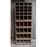 Old pine cigar holder, cubby hole from a tobacconists. 36 spaces. 170cm H x 65cm W x 21cm D