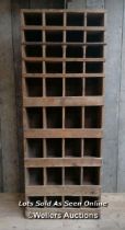 Old pine cigar holder, cubby hole from a tobacconists. 36 spaces. 170cm H x 65cm W x 21cm D