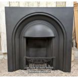 Reproduction arched cast iron fireplace insert, note fire back not included but includes front bars.