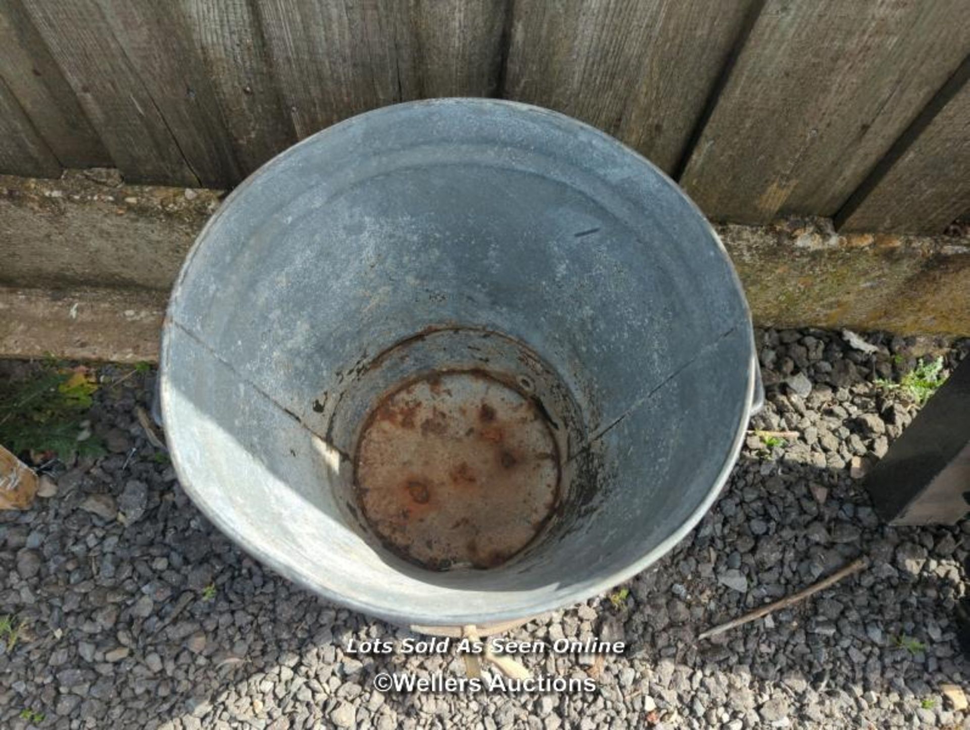 Galvanised washer, hopper or planter with brass tap (not tested) and lid. 52cm high. 48cm across. - Image 3 of 6