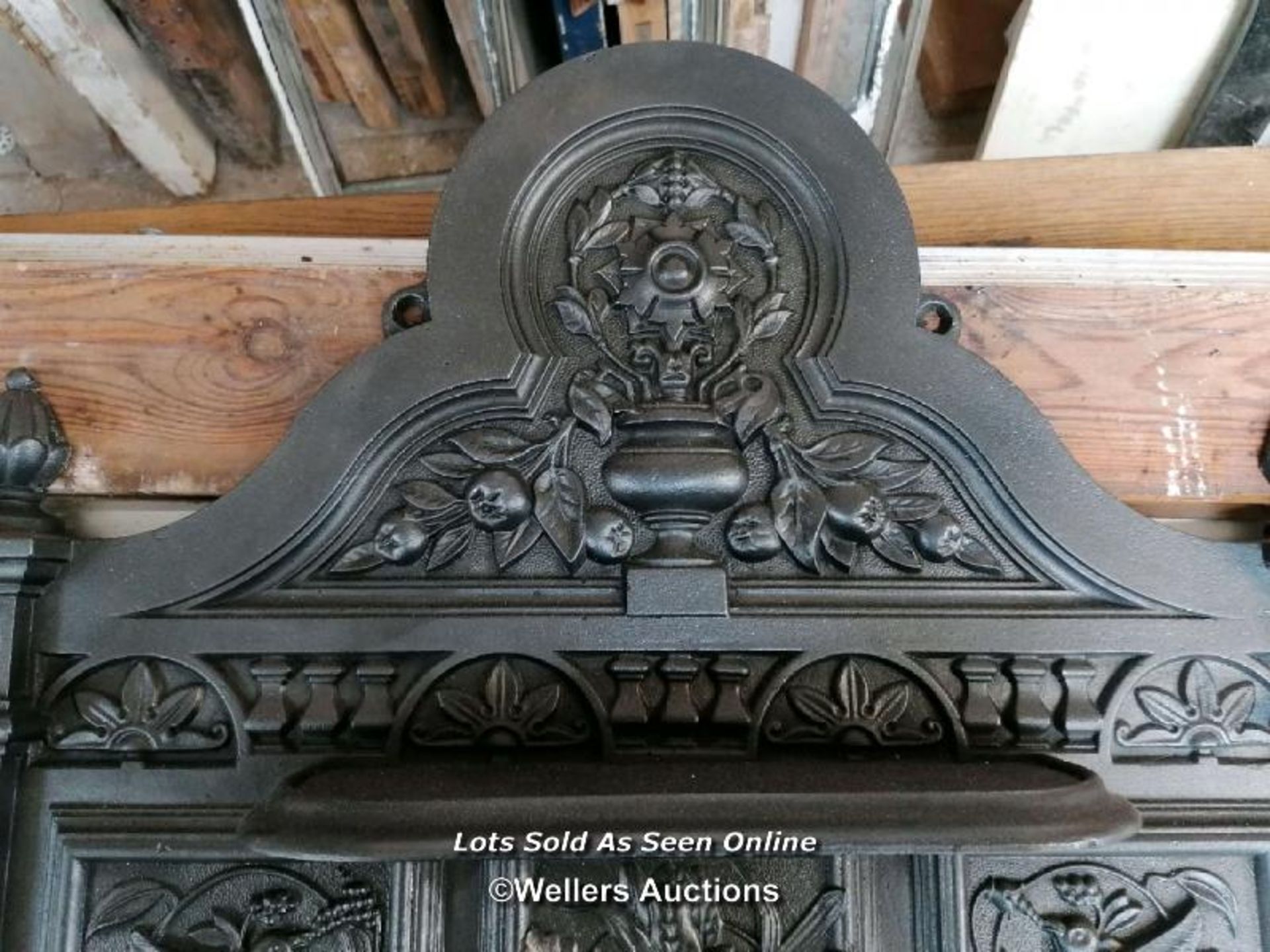 Original Victorian Cast iron bedroom fireplace. Combination design with decorative top with angel or - Image 2 of 6