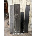 3 slate fireplace mantels and an extra piece. Sizes 18cm x 119cm. 22cm x 152cm. 23cm x 152cm. 28cm x