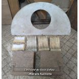 Batch of marble items inc fire corbels, a semi circular sink top 91cm x 46cm, 2 marble fire base/