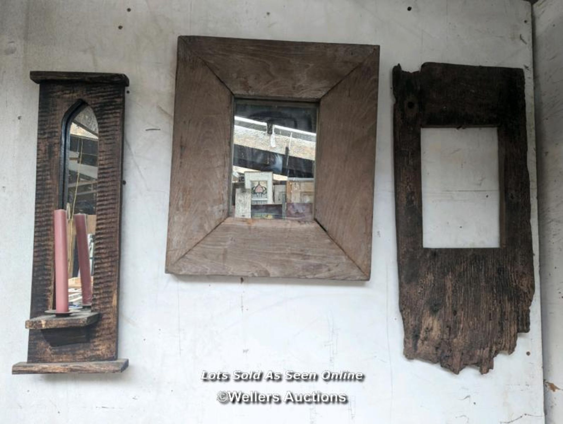 A collection of old picture frames and rustic timber frames needing restoration. Largest 54cm x 70cm - Image 2 of 6