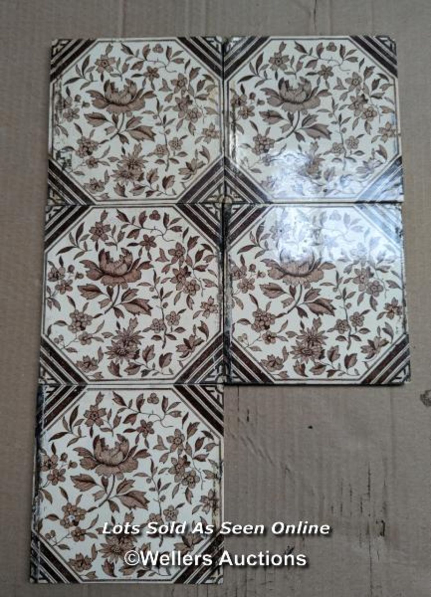 Mixed set of 8 Victorian transfer printed fire tiles, 6" x 6" - Bild 2 aus 6