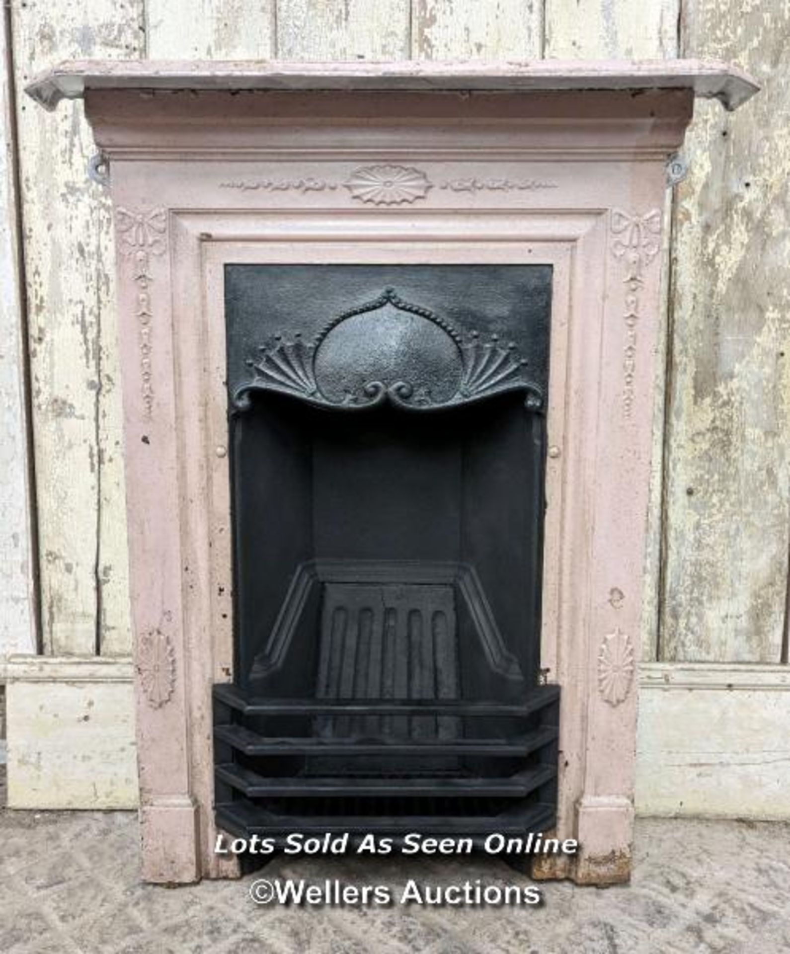 Edwardian painted cast iron bedroom combination fireplace. Complete. 74cm W x 92cm T, body 61cm