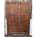 Pair of pine cupboard doors, bare wood, 118cm x 170cm x 3cm.