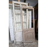 A French painted pine Victorian door for glazing. 79cm x 225cm x 3cm. Also a Victorian pine door for
