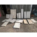 18 painted pine cupboard doors, mostly Victorian. Some were window shutters. Sizes from 42cm x