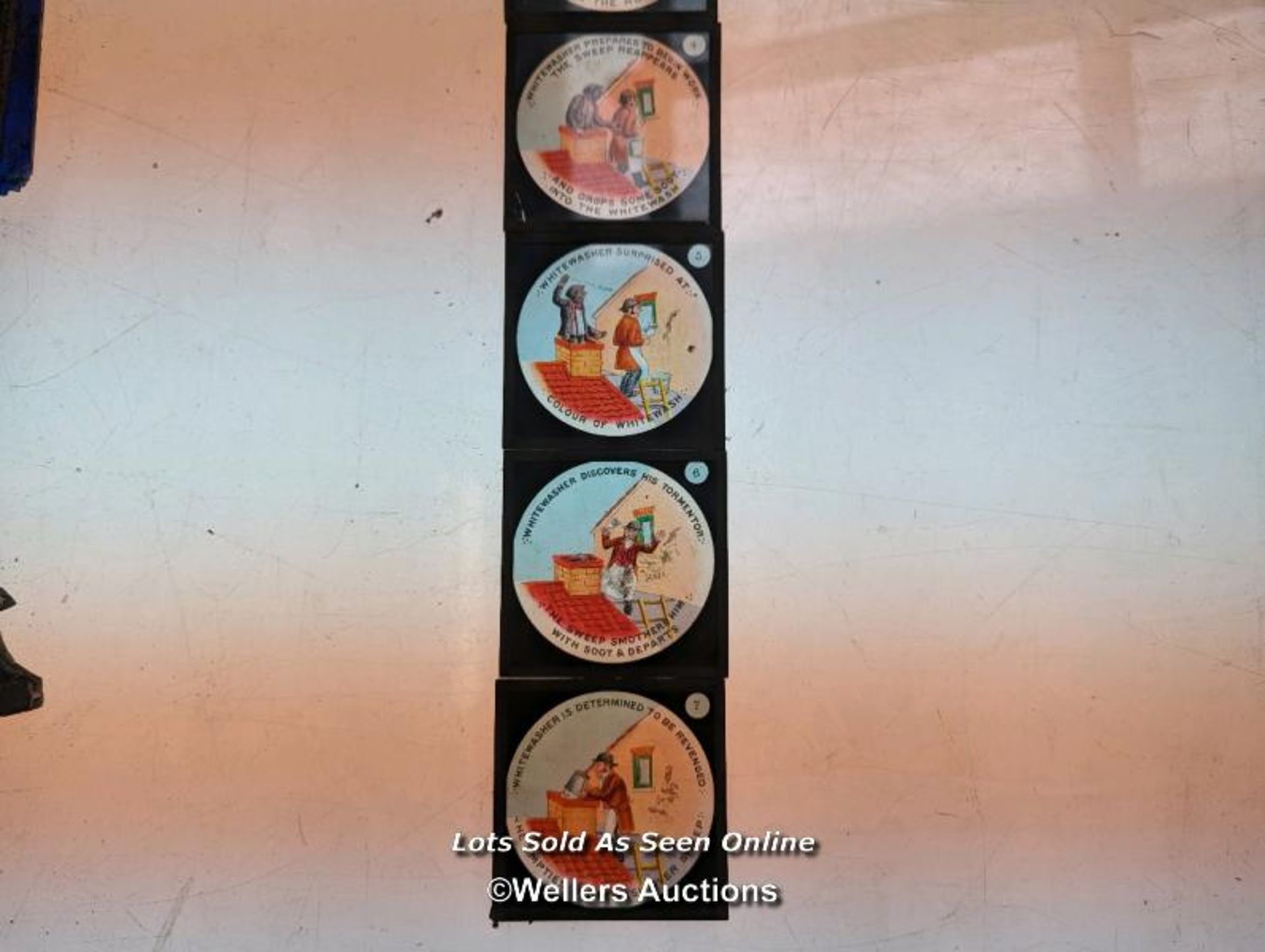 Set of 6 magic lantern slides 'the sweep and whitewasher' some missing from full set. 8.3cm x 8.3cm - Image 3 of 4