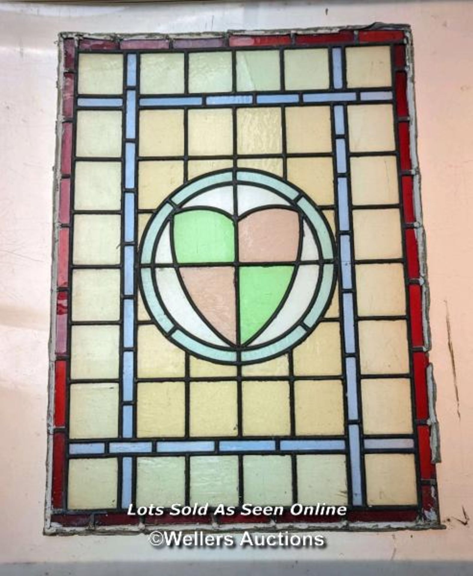 Set of 5 stained glass panels C1910. widths from 39cm to 46cm x 62cm - Image 6 of 13