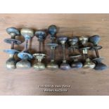 8 pairs of reclaimed brass door knobs. Mixed designs and some backplates missing