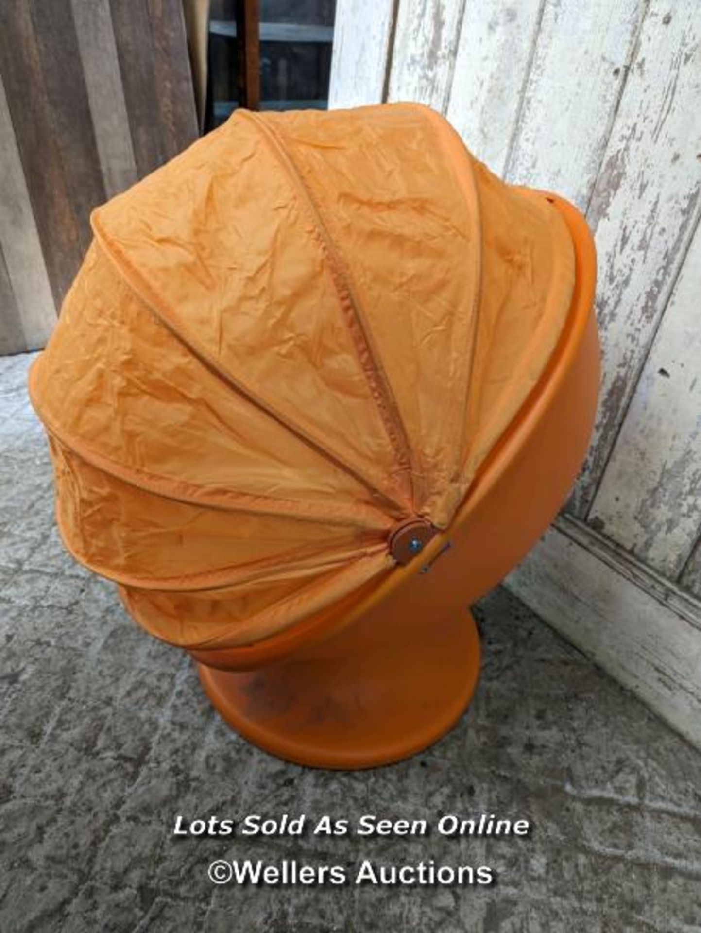Ikea childs egg chair. Orange with folding cover. 75cm H