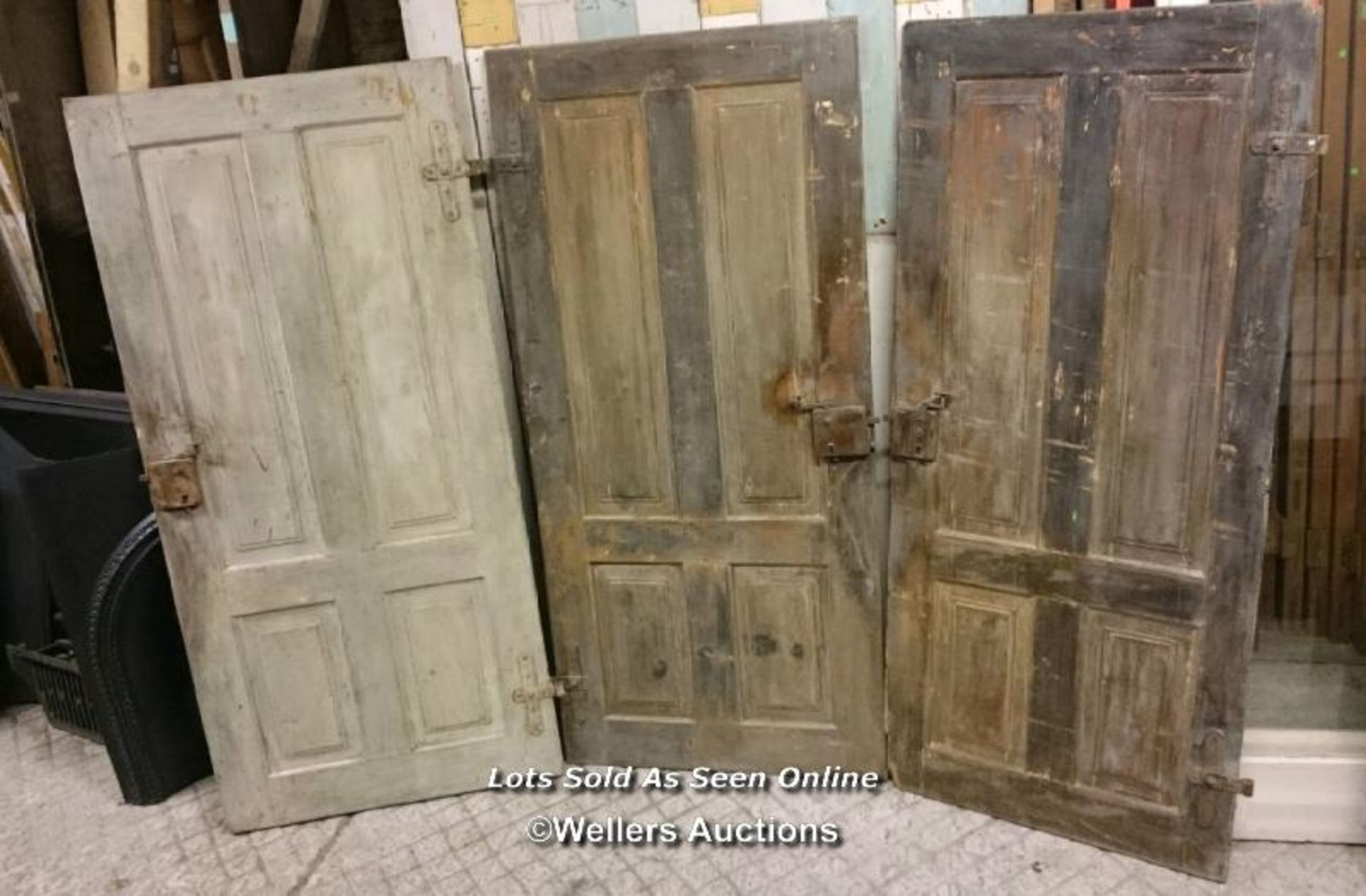 Set of three Eastern European handpainted doors with handles and latches. Would make a nice screen - Image 2 of 3