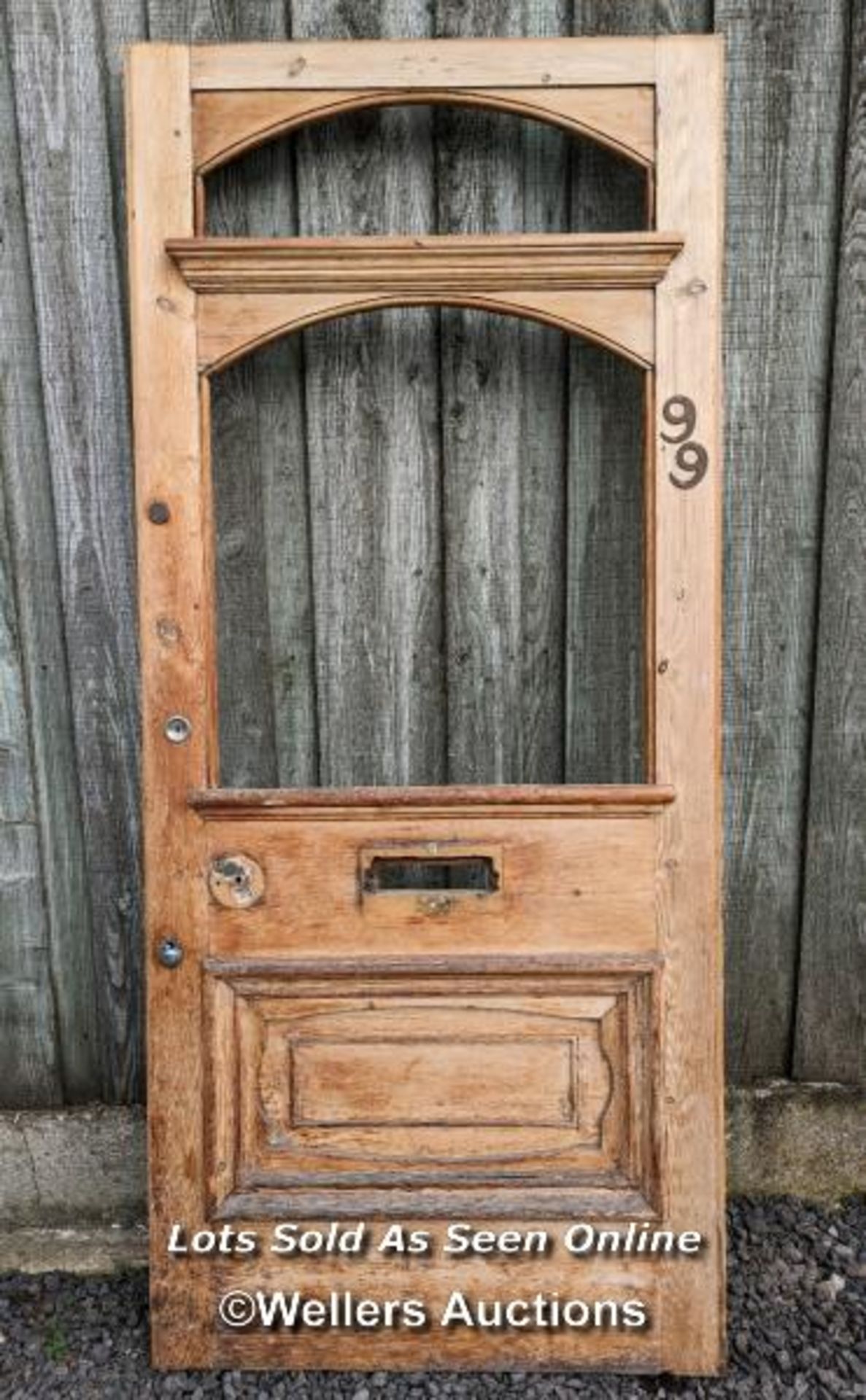 Good quality late Victorian pine front door for restoration and glazing. 96cm W x 218cm H x 4.7cm