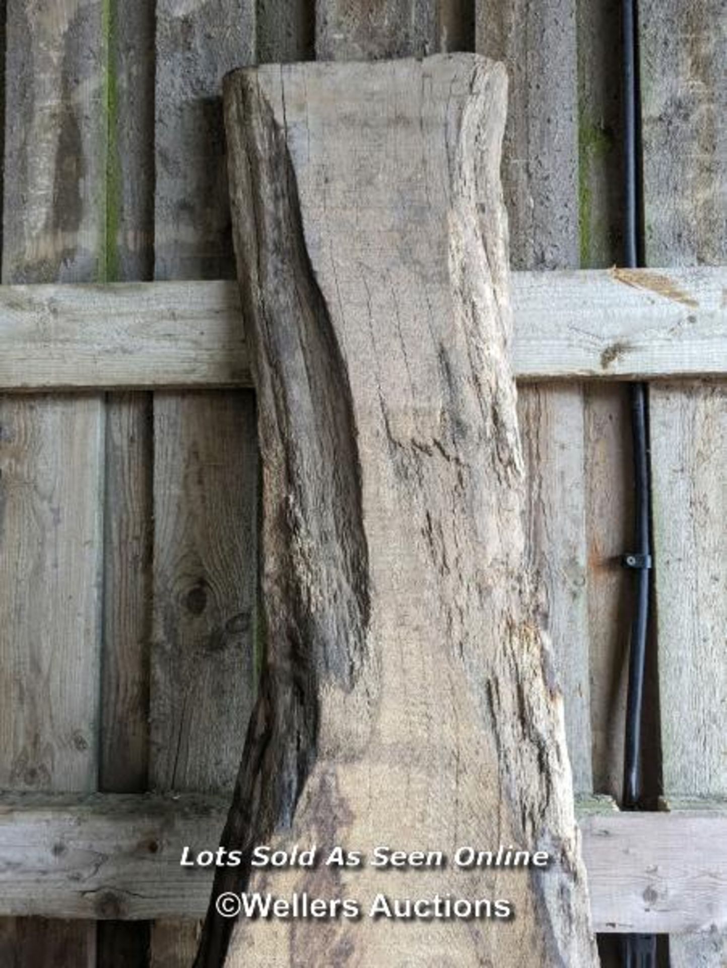 Oak slab cut down in 1987 with natural edge. 240cm x 52cm max and 6.4cm thick - Image 2 of 5